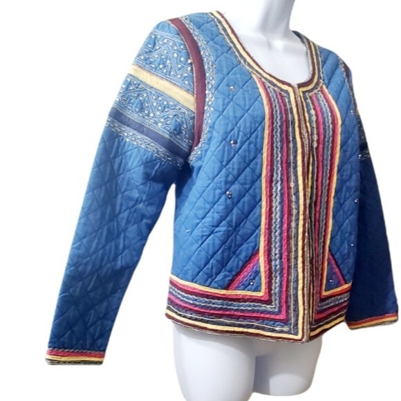 Rapsodia Quilted Embroidered Modelo/Art Artsy Granny Sequined Blue Jacket - Picture 4 of 14